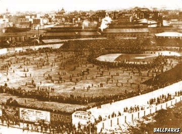 Fans watch infield practice just before a 1903 World Series game