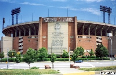 Exterior view of Memorial Stadium features the Memorial Wall