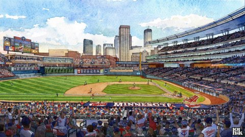 Target Field with Minneapolis in the background