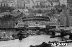 Aerial view of the Polo Grounds from above Yankee Stadium
